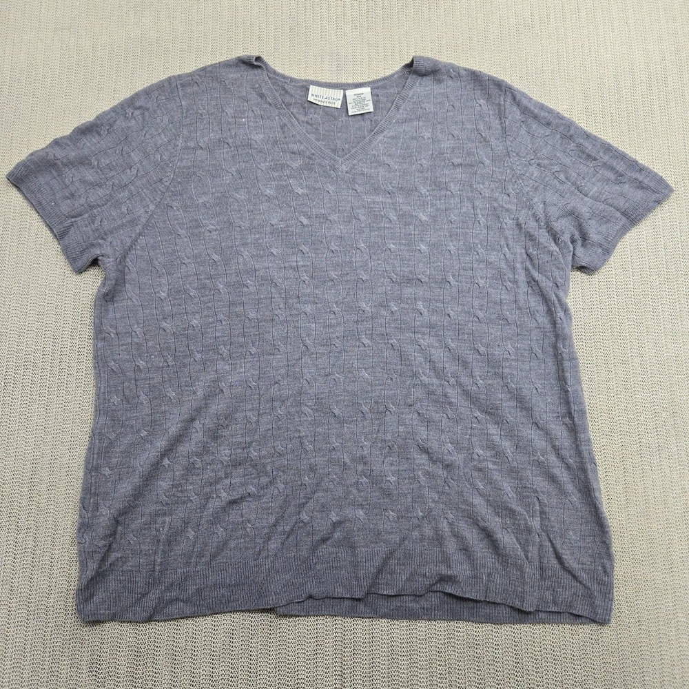 White Stag Shirt Top Womens 16W Gray Cable Knit V Neck Short Sleeve Plus Soft